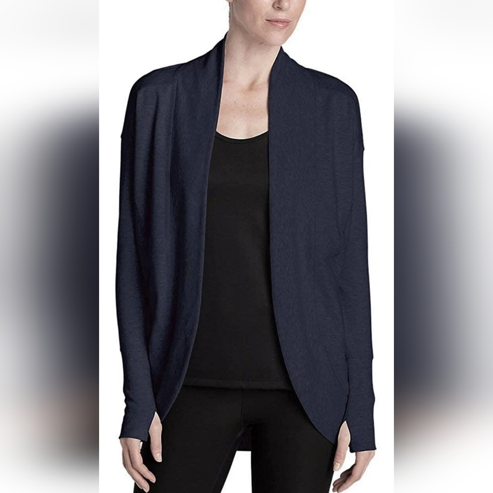 Eddie Bauer Camp Fleece Wrap Cardigan Sweater Open Front Longsleeve Blue Cozy M
